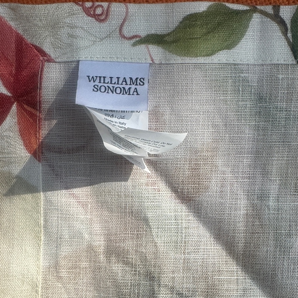 Williams Sonoma Floral Linen Napkin Set with Red Flowers and Green Leaves